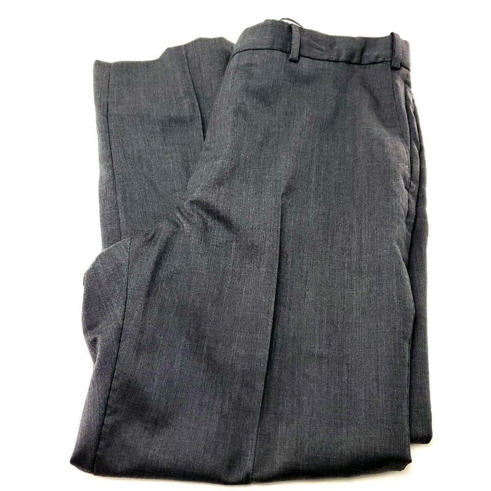 Hart Schaffner Marx Wool Dress Pants 36/28 Gray Flat Front Mid Rise Elastic Wais